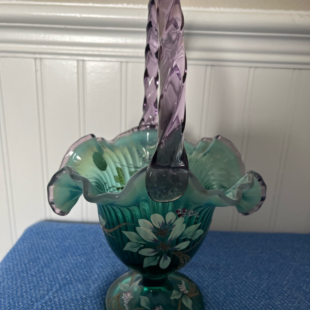 Fenton New Century XXl Collection Dragonfly & Flowers Basket-Signed